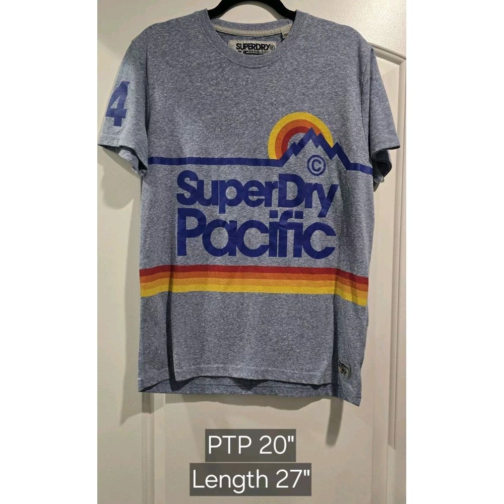 Superdry Mens Pacific Mid Weight Graphic T-Shirt Blue Speckled‎ Size MEDIUM